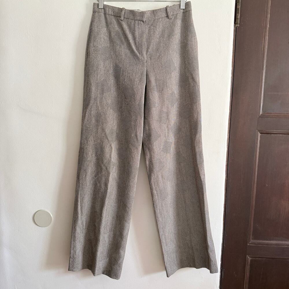 THEORY Wool Blend Unique Striped Geometric Wide Leg Trousers | Size 4